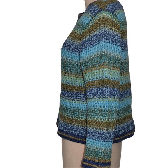 NORTHERN ISLE Chunky Crochet Wool Full Zip Multi Color Cardigan Sweater … - Picture 3 of 9